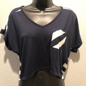 SOLD! Love Culture Navy Blue Stripped Crop Top